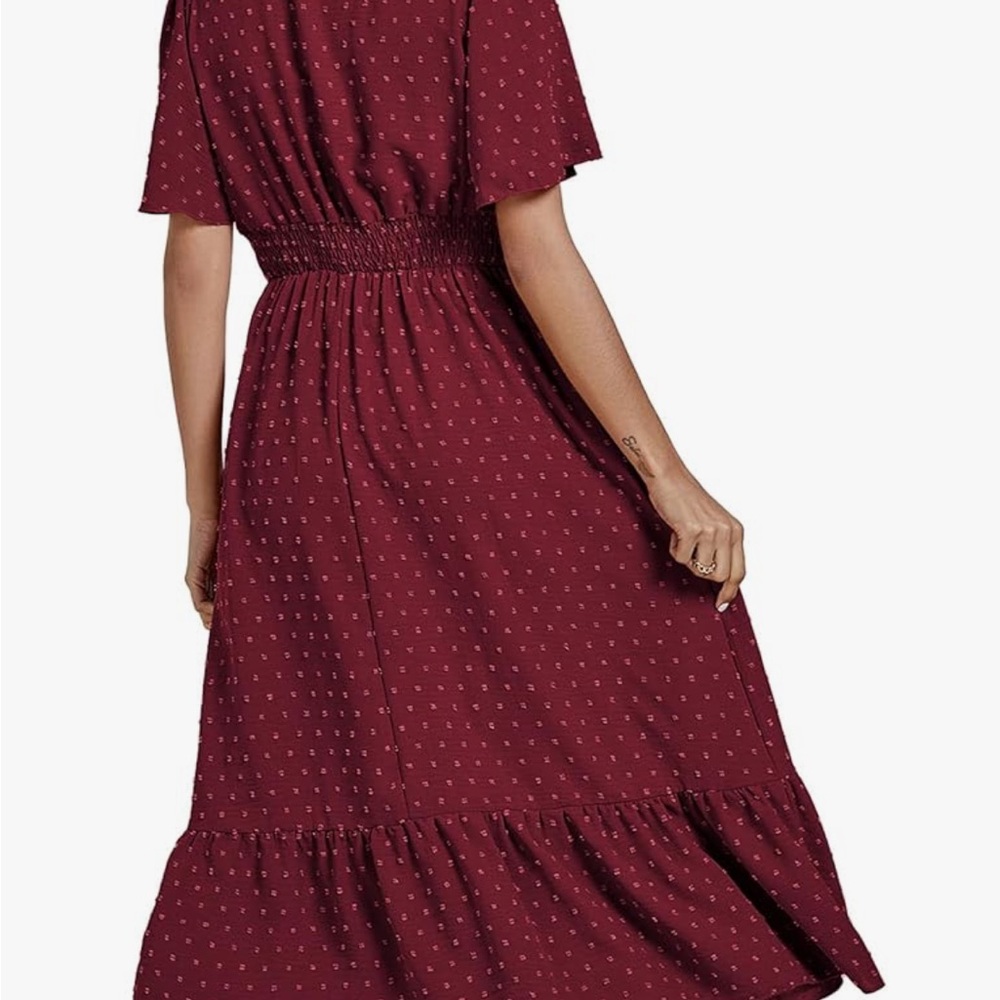 lyaner Womens Boho Short Sleeve V Neck Ruffle Tiered Maxi Dress Swiss Dot size S - Picture 2 of 4